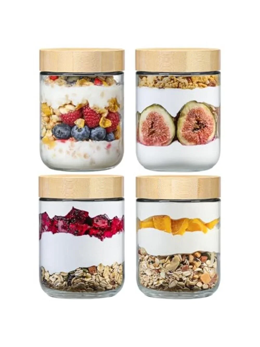 4pack 16oz Glass jars with Airtight Lids,Overnight Oat Containers with BambooLid